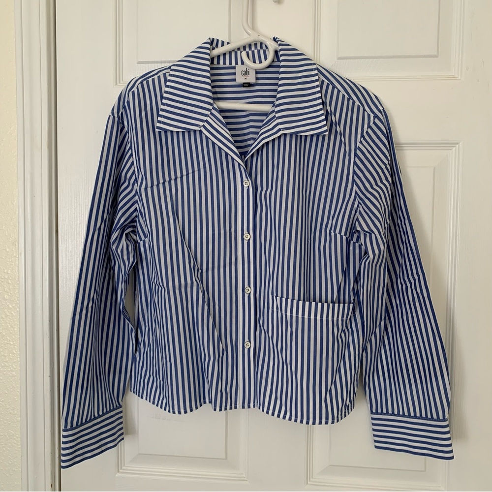 Cabi Blue White Stripe Button Blouse M